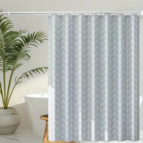 Shower Curtain Waterproof Bathroom Geometric Light Grey Bath Curtains Size 80x200cm