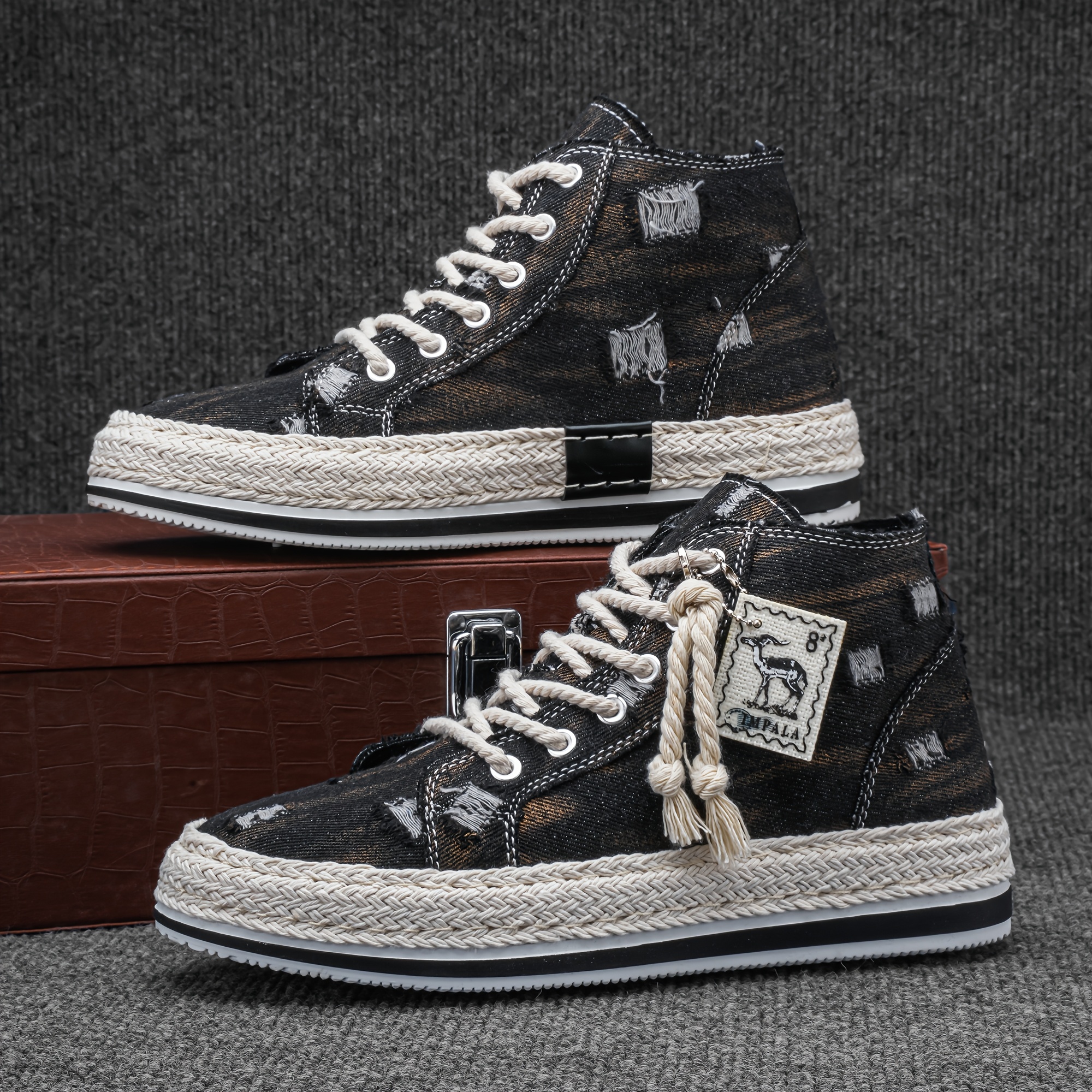 TEMU Men's High-top Sneakers Retro Vintage Soft-soled Sole & Breathable Canvas Upper Lace-up Round Toe Sneakers Suitable For, Skateboarding, Gym,