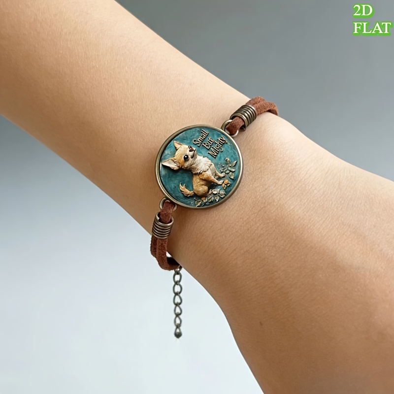 TEMU 1 Bracelet Chihuahua Vintage - "", Motif Décoratif Floral, Cadeaux Durables pour Amoureux des Animaux pour Anniversaire, Halloween, Thanksgiving