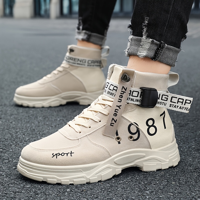 1 Par de Botas de Senderismo para Hombre - Beige y Negro, Sintéticas Duraderas, Suela Antideslizante, Soporte de Tobillo con Cordones para Uso al Aire Libre, Casual y Urbano - Regalo Perfecto para Cumpleaños y Navidad, Equipo de Senderismo, Calzado de Moda, Calzado Moderno de Calle, Calzado Antideslizante