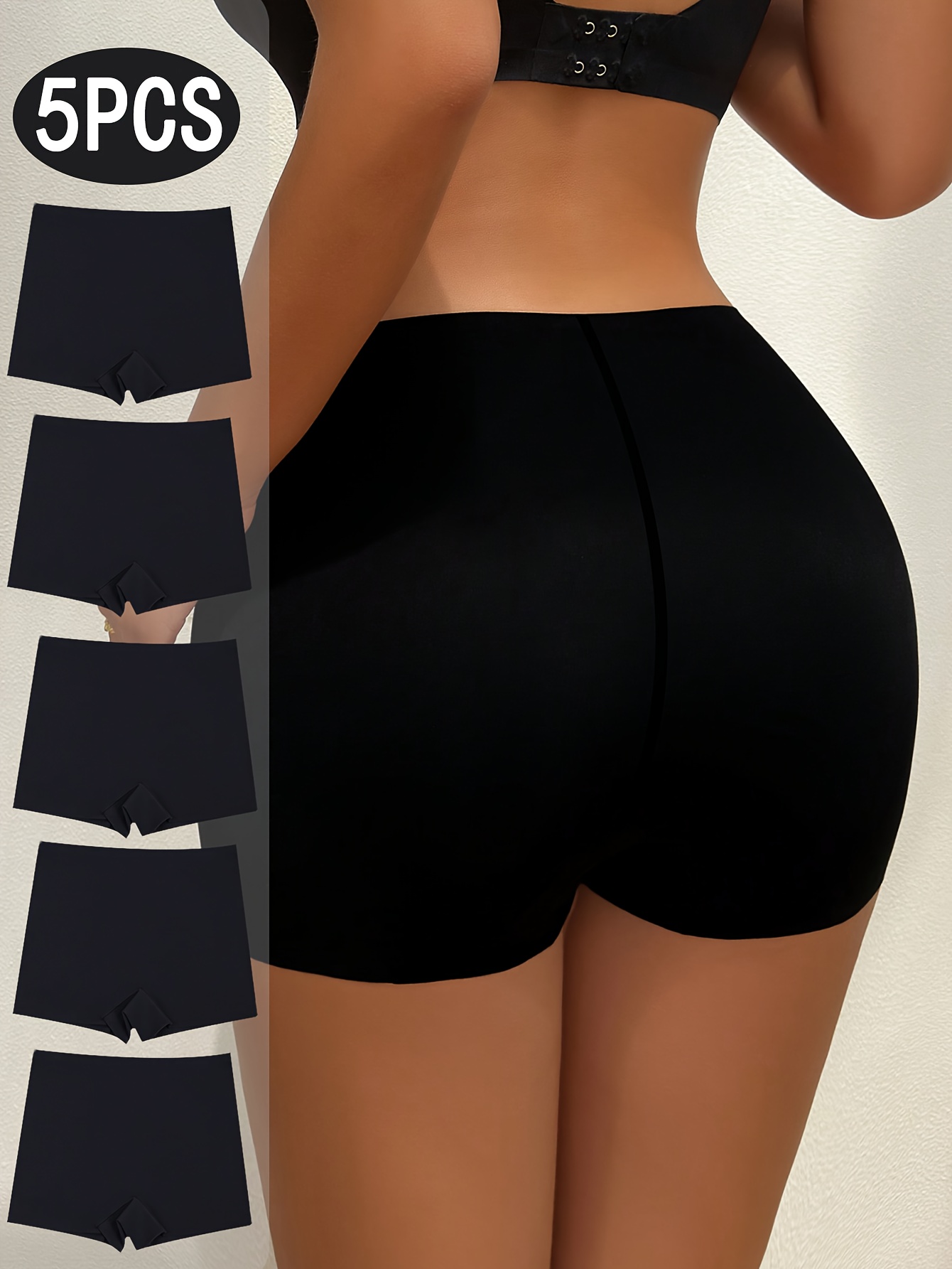 5pcs womens boyshort panties high stretch soft comfortable     underwear in solid color elegant fabric for casual attire high waisted shorts