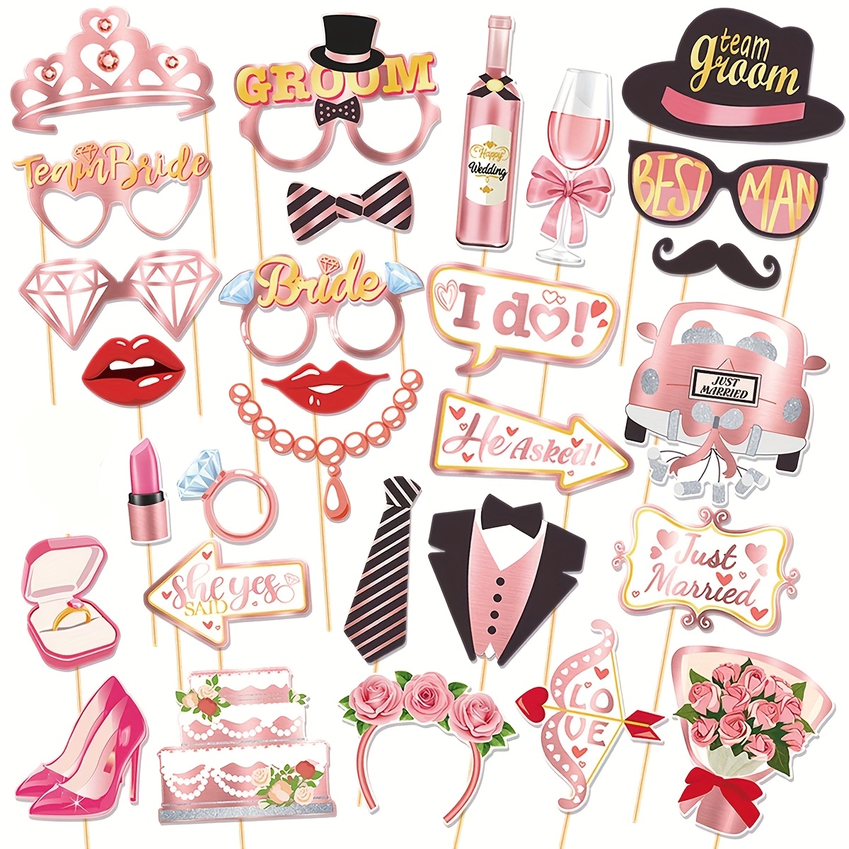 Wedding Photo Booth Props Set Fun Creative Decorations For Groom And Bride Wedding Engagement, And Bridal Shower Partyjust Married Wedding