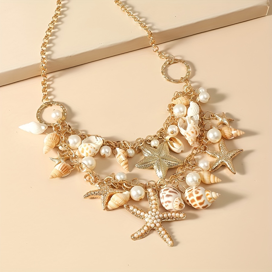 Boho Vacation Shell Starfish Necklace Ocean Style Jewelry