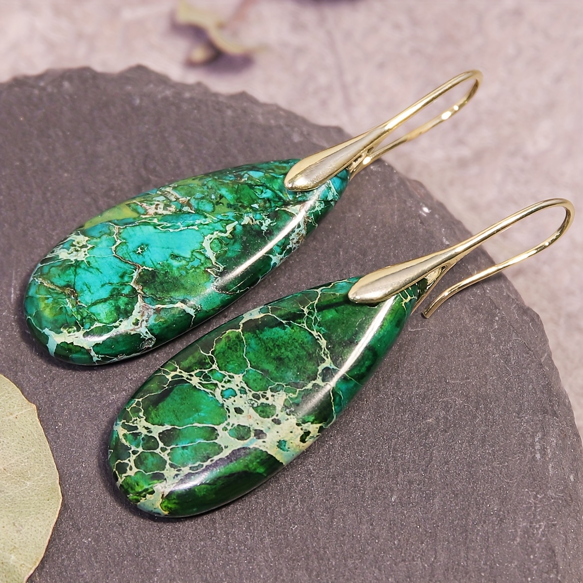 Image of Women's Trendy Earrings, Gemstone Dangle Earrings, Stylish Teardrop Design, Chic Green Aesthetic, Comfortable Summer Earrings For Travel And Everyday Use, Perfect Gift For Her