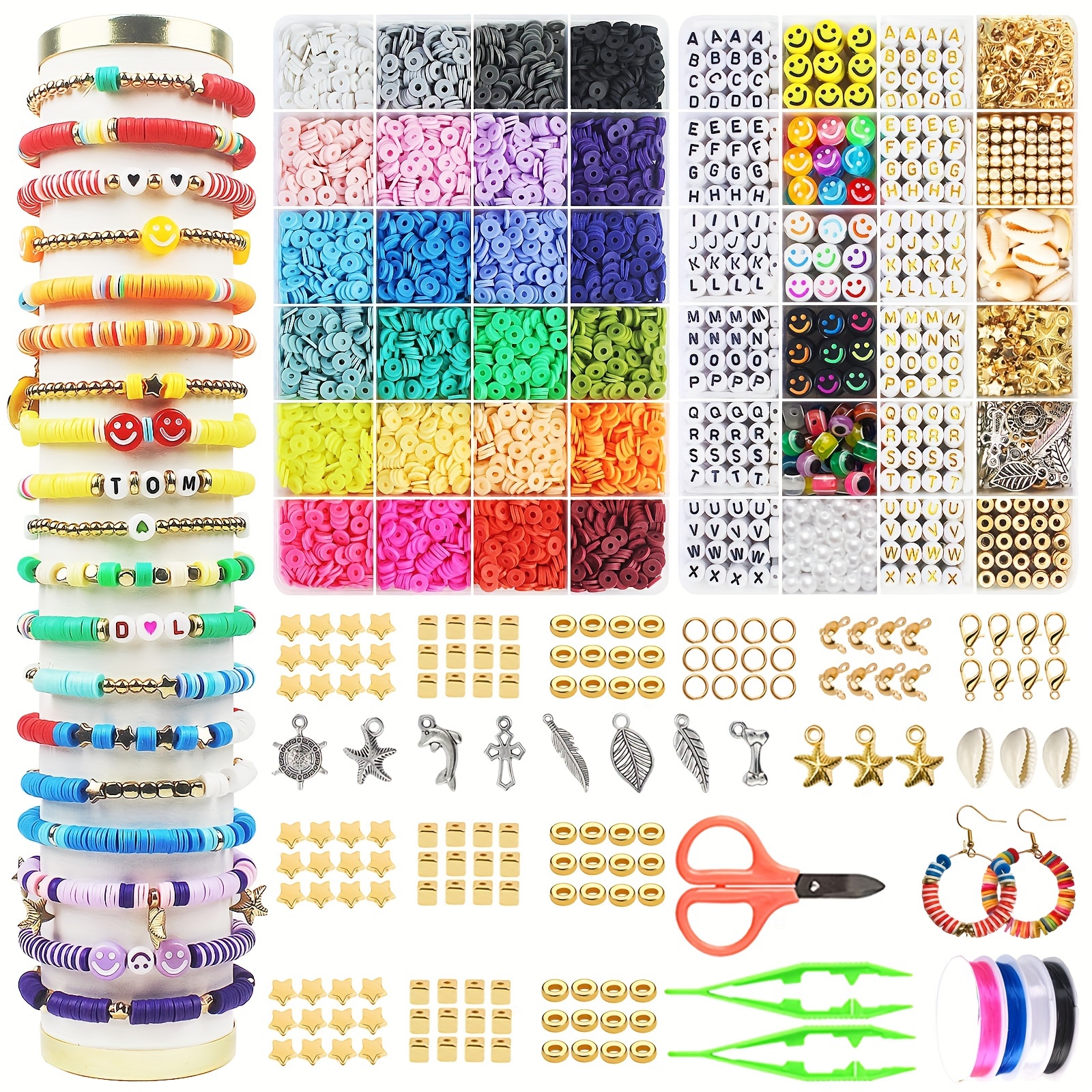 

2 Boîtes de 7740 Perles d' la de Bracelets d' Perles de Lettres et Ornements, Cadeau Filles et Adultes