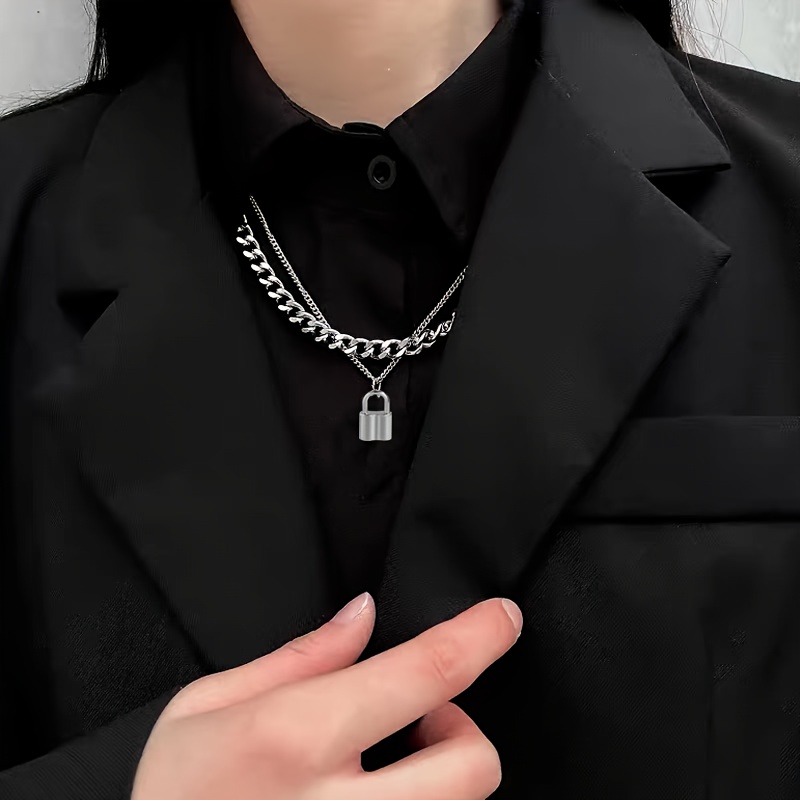 Men's Layer Lock Necklace Blazer Shirt Combo