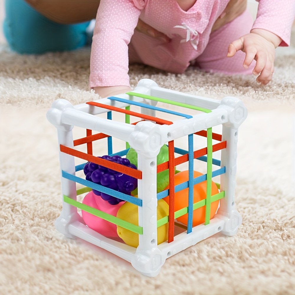 toys shape sorter cube with colorful fruits educational activity