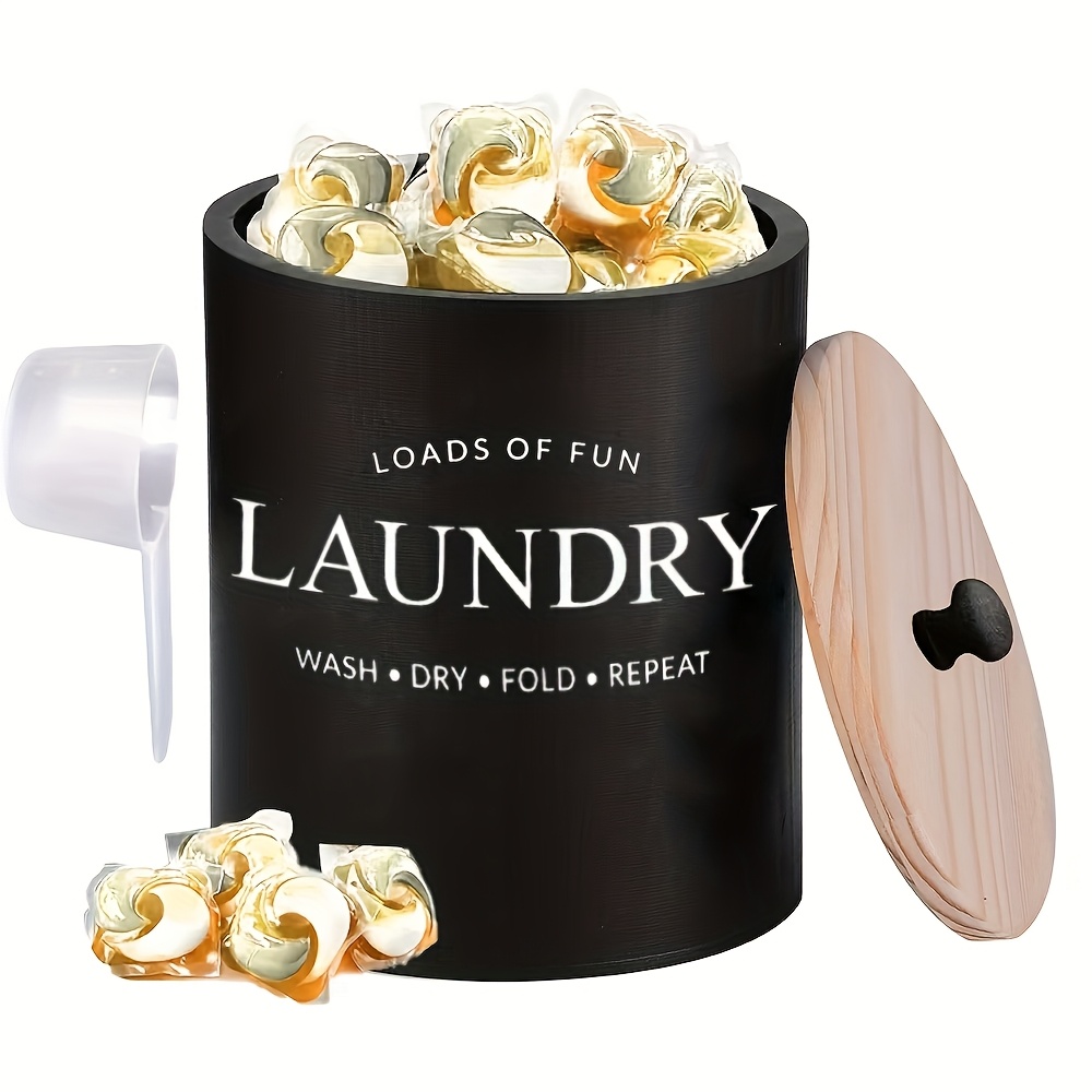Image of Extra-large Wooden Dishwasher Pod Container With Lid - Streamlines Organization, Holds Dryer Sheets & Fabric Softener, Rustic Farmhouse Decor For Effortless Laundry Room Styling