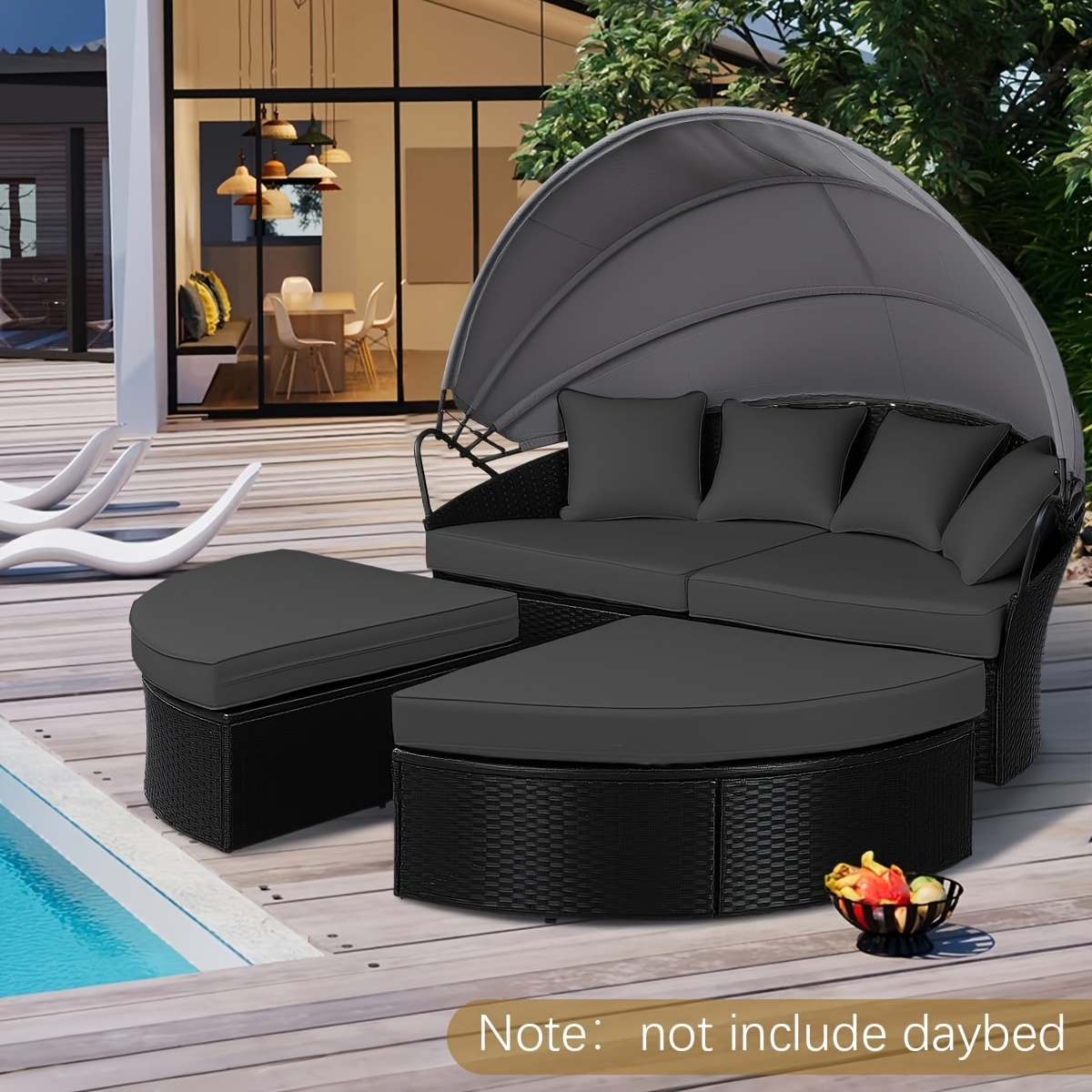 Replacement Sun Bed Cushion, Outdoor Round Daybed Cushion with Weather Resistant And Fade-Resistant Cover, Patio Furniture Seat