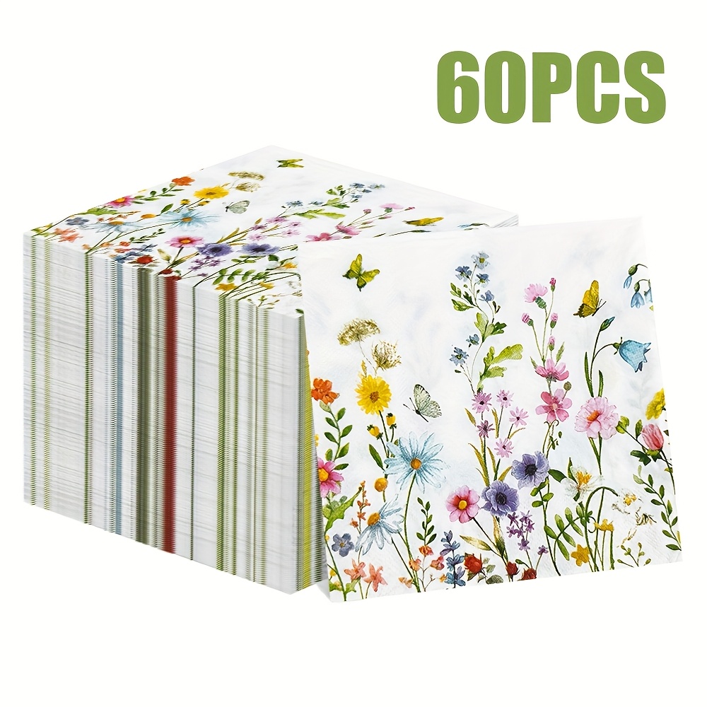 E-shop Set mit 60 Einwegservietten mit Schmetterlings-Blumendesign, für Hochzeiten, Partys und Restaurants, Größe 13 x 13 Zoll