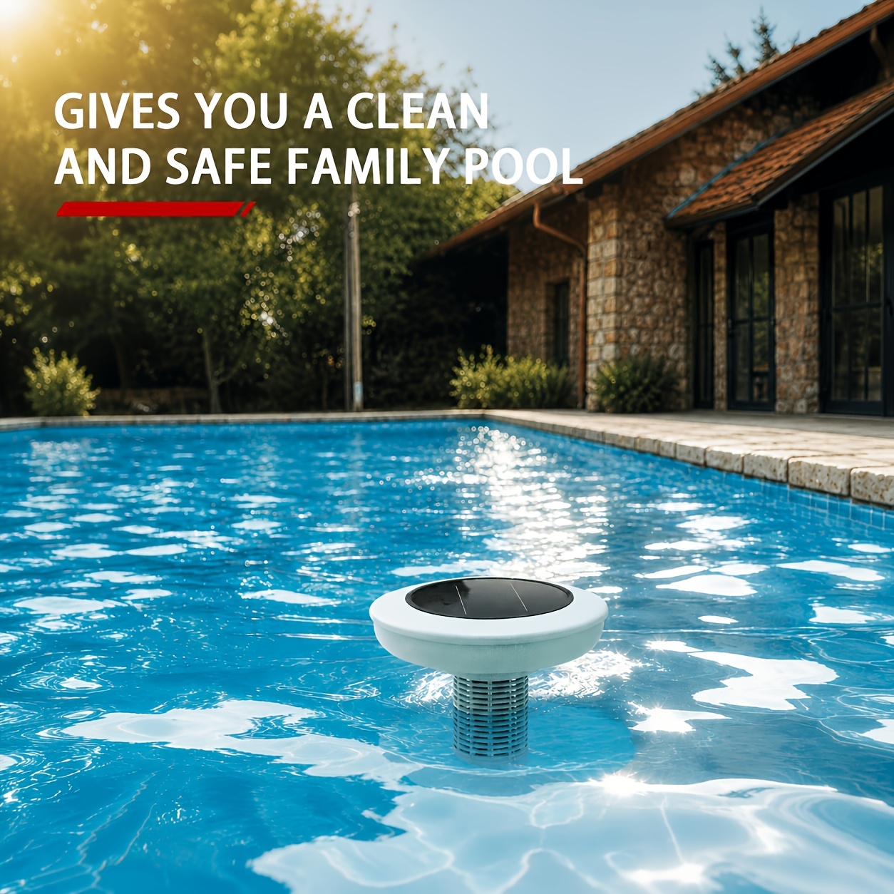 TEMU 1pc Solar-powered Pool Cleaner, Ip65 Waterproof, Suitable For 80, 000-gallon Pools, Floating Cleaner, Includes Springs, Brushes, And Brass