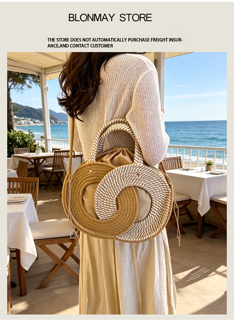 Women's Single-Shoulder Bag, Fashionable Color-Block Woven Bag, Beach Bag, Handbag, Large Capacity, Versatile, Travel, Vacation, Tote Bag, Crossbody Bag, Hand-Carry Bag, Shopping Bag
