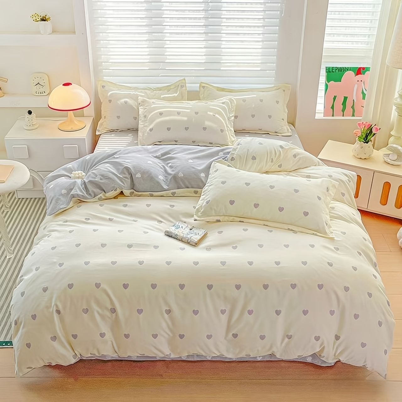 E-shop 2er/3er Set, Easy Heart Lila Blau Frisch Natürlich Weich Hautfreundlich Schlafzimmer Bettwäsche Bettbezug Kissenbezug 2/3er Set (Füllung Nicht