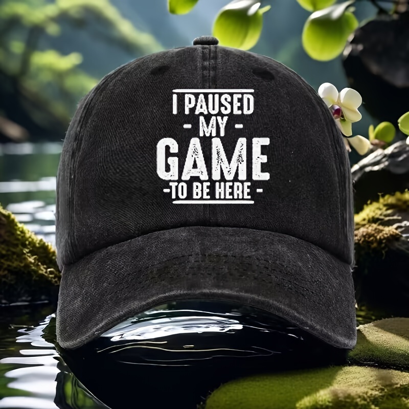 

Vintage Distressed Baseball Cap With "i Paused My Game To Be Here" Print, 100% Cotton, Breathable, Adjustable Closure, Urban Theme, Hand Washable, Unisex Hip-hop Sun Hat