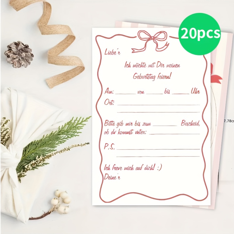 E-shop 20 Deutsche Liebes-Einladungskarten mit süßem Cartoon-Schaf-Design, goldenen Schleifenillustrationen in Marineblau, beidseitig bedruckt, für