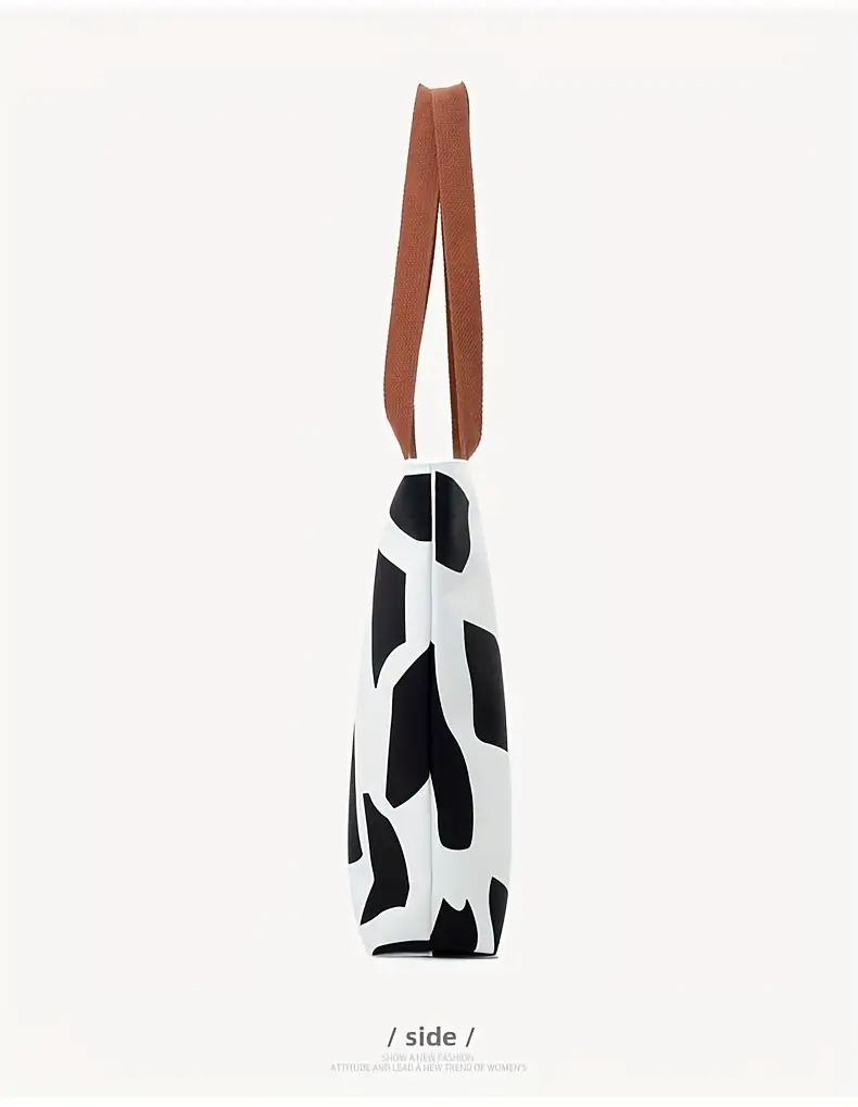 stylish geometric print womens oxford tote bag durable shoulder bag with zipper closure shopping travel commuting in white yellow black commuting accessory modern accessory fabric details 5