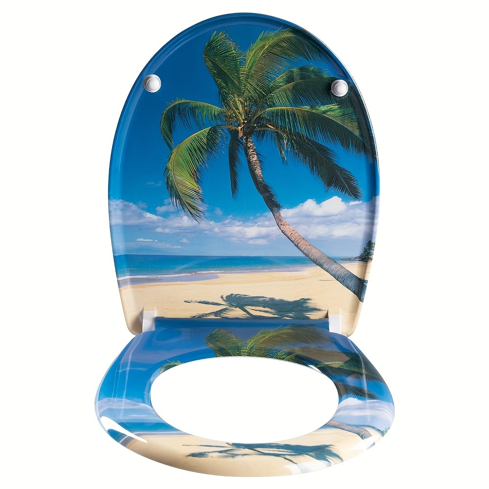 1pc Toilet Lid With Soft Close, Oval Toilet Seat, Soft Close Toilet Lid, Quick Release For , Toilet Seat With Adjustable Hinges, Removable Toilet Lid, With Motif