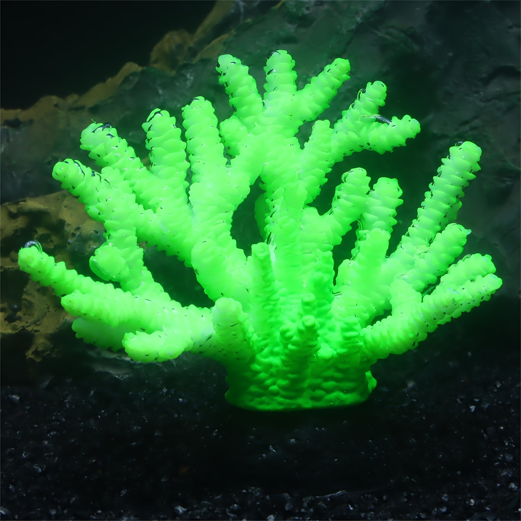 

Glowing Coral Aquarium Decoration - Silicone Fish Tank Ornament - Blue & Green Antler Coral Design