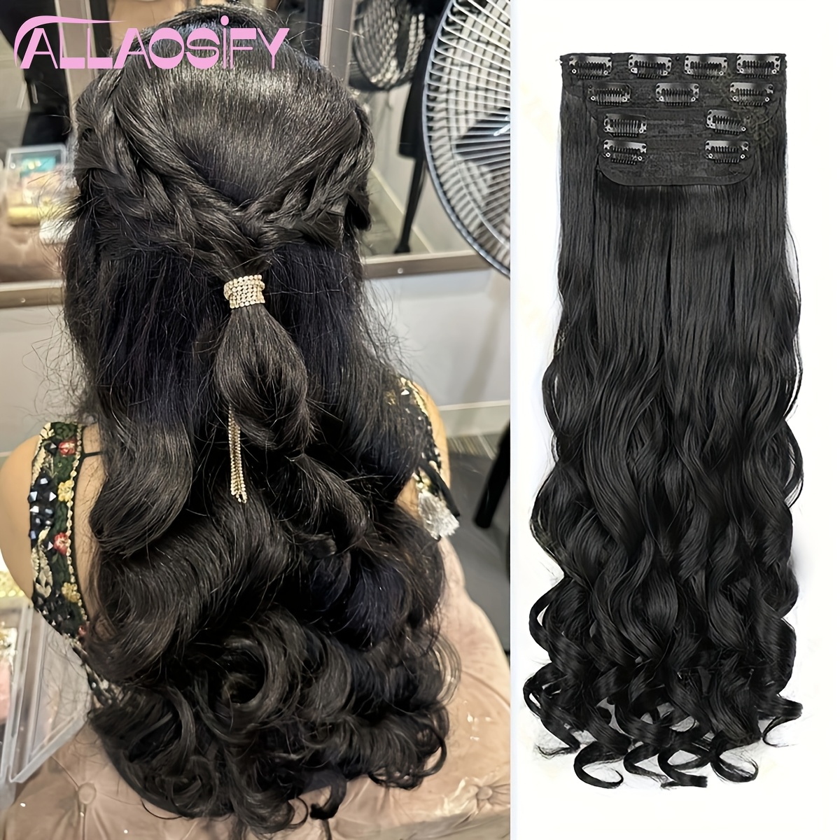 20 inch clip in hair extensions for women 4pcs set long bouncy curly synthetic hairpieces heat resistant hair clip extensions details 2