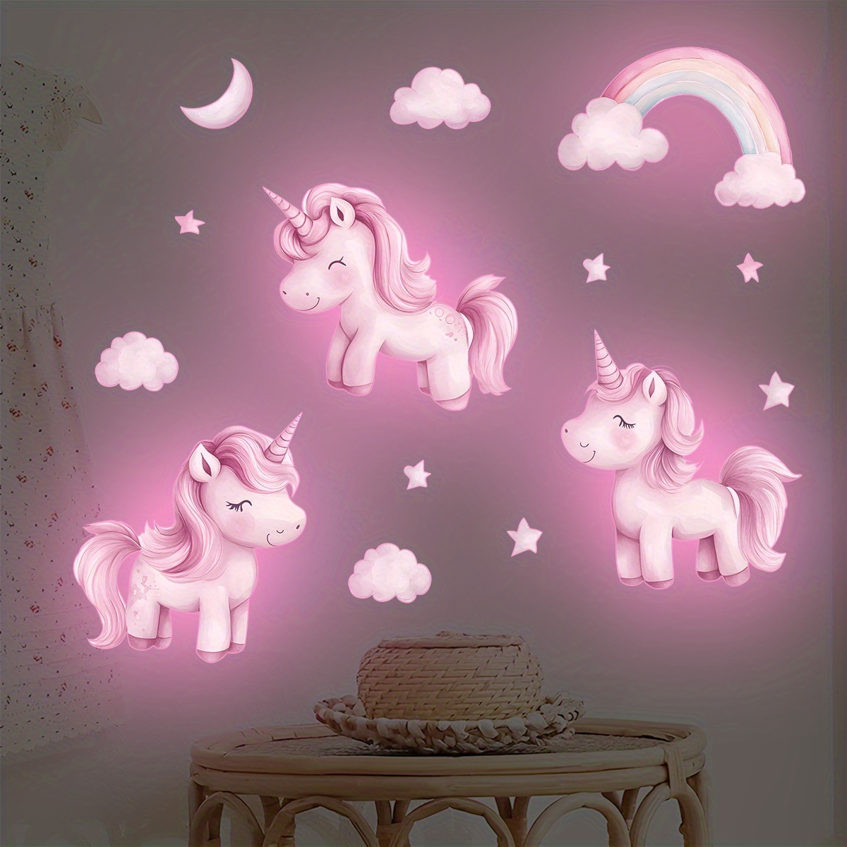 Image of -the-dark Unicorn Wall Sticker, Pink Unicorn Wall Mural, Bedroom Wall Decoration Self-adhesive Paper