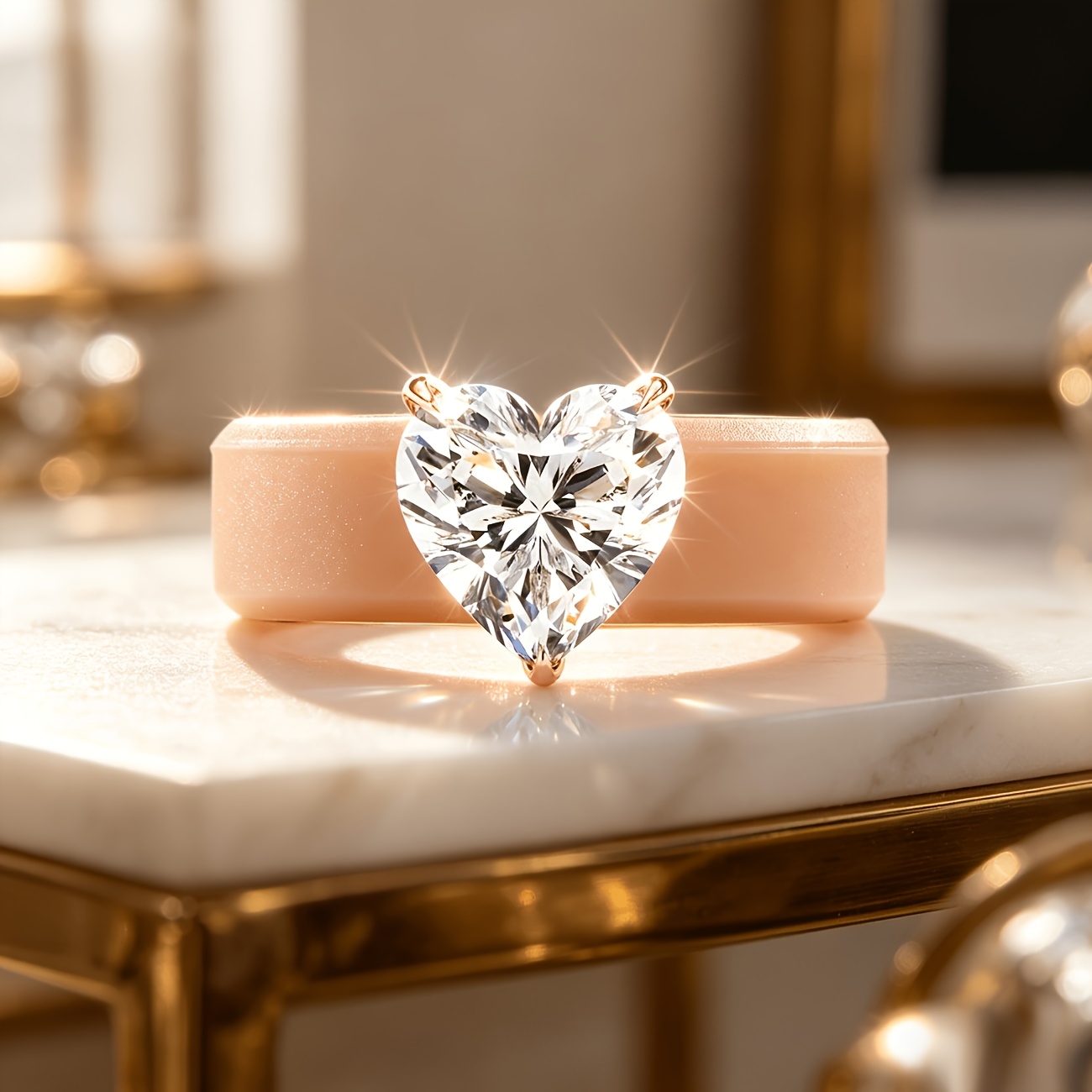 14K Gold-plated Khaki Silicone Ring with Heart-shaped CZ