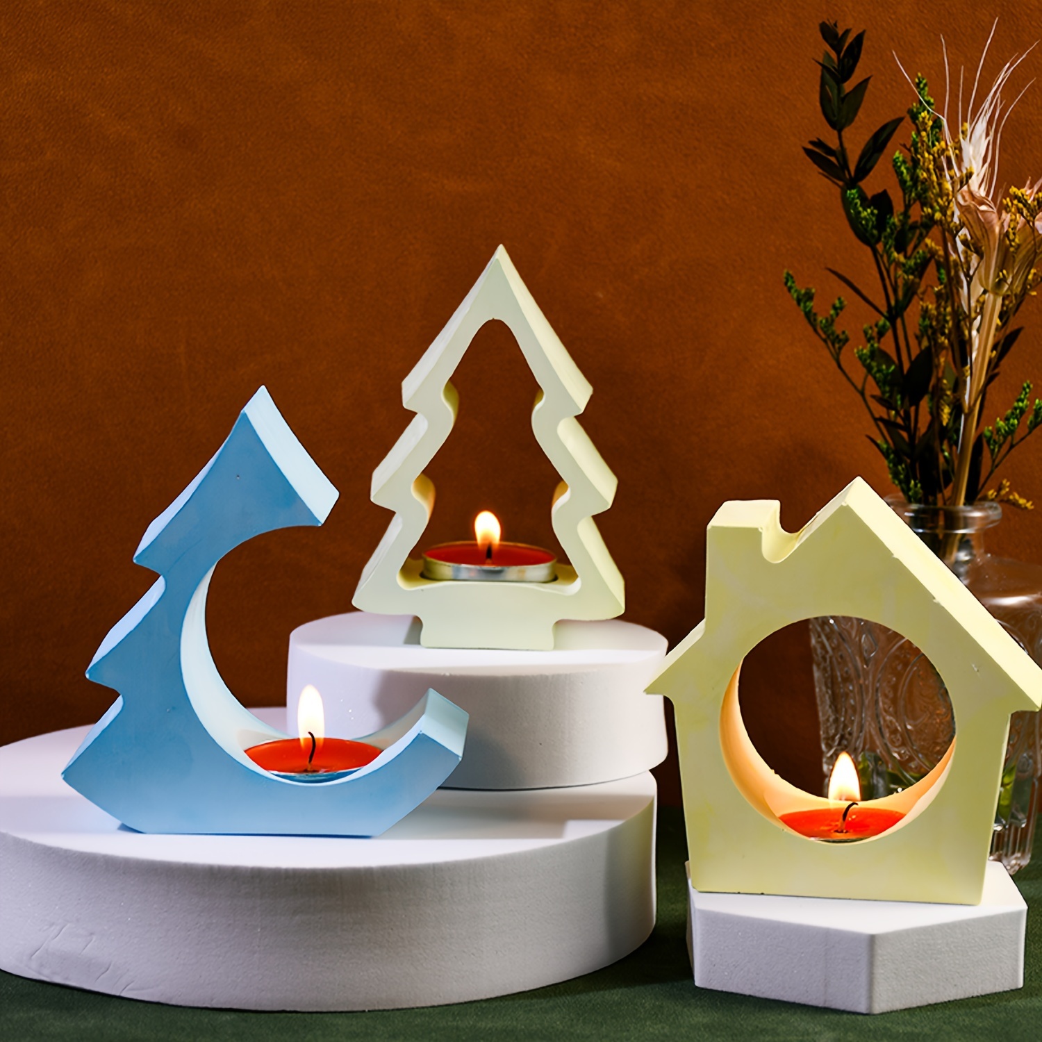 

Christmas Tree & Cottage Silicone Candle Holder Mold - Diy Aromatherapy Base For Resin, Plaster Decorations