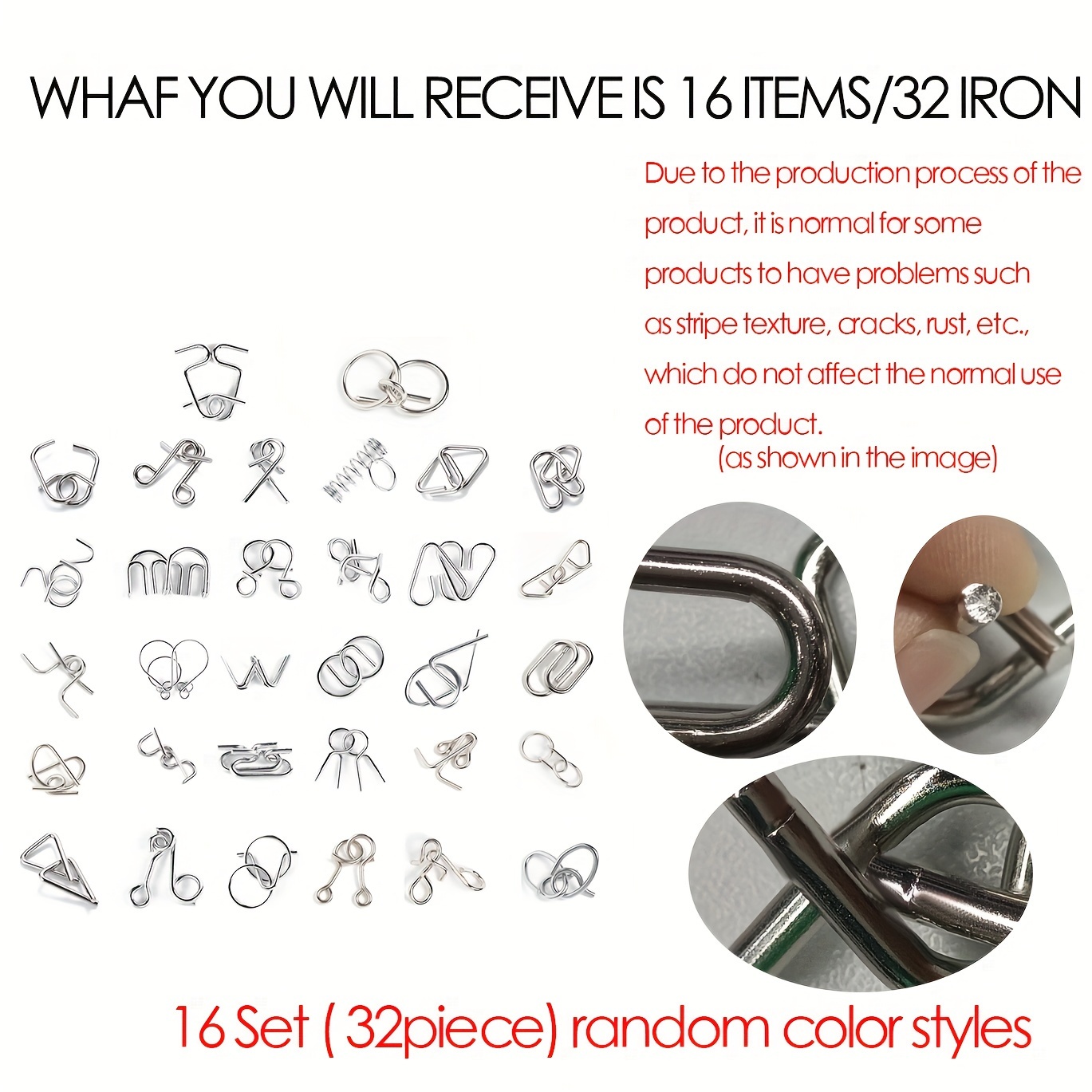Image of 32pcs/set Metal Wire Puzzle Game Set, Iron Lock Chains Puzzle Intelligence Lock Buckl, Random Combinations Of Colors And Styles For Leisure Sports & Game Room