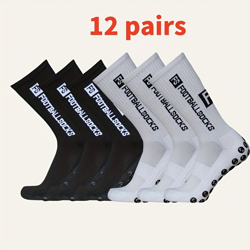 TEMU 12 Paires de Chaussettes de Football FS à Semelle Épaisse en Silicone Antidérapant avec Forte , Adaptées aux de Football, Randonnée, Basketball,