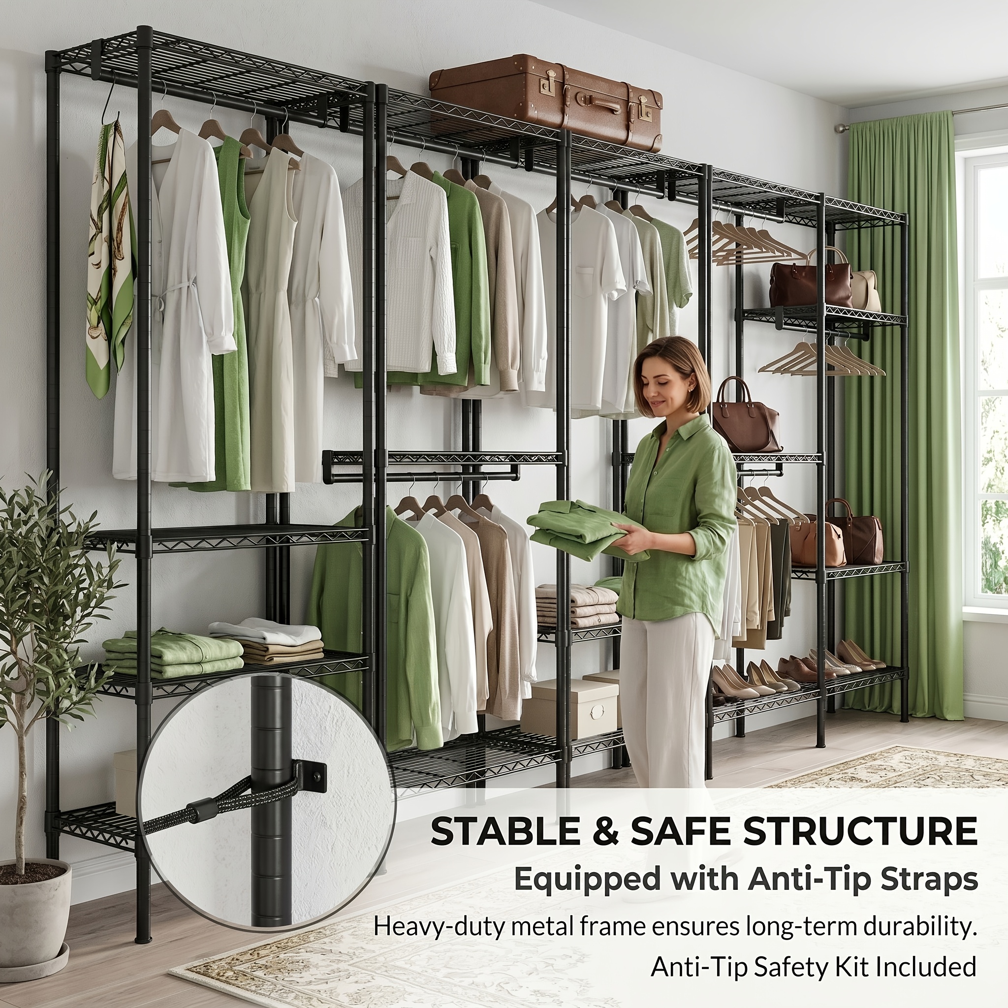 Image of Premium Metal Combined Retail Display Rack With Wear-resistant Performance. 2pcs Large Apparel Storage Unit Uses High-quality Metal Materials And Layered Boards