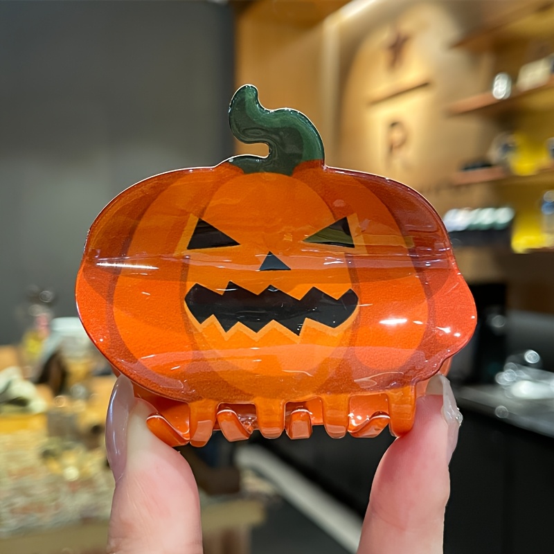 TEMU 1pc Cute Y2k Acrylic Clip - Pumpkin Shaped Ponytail Hair Accessory - Perfect For Halloween Parties And Costumes