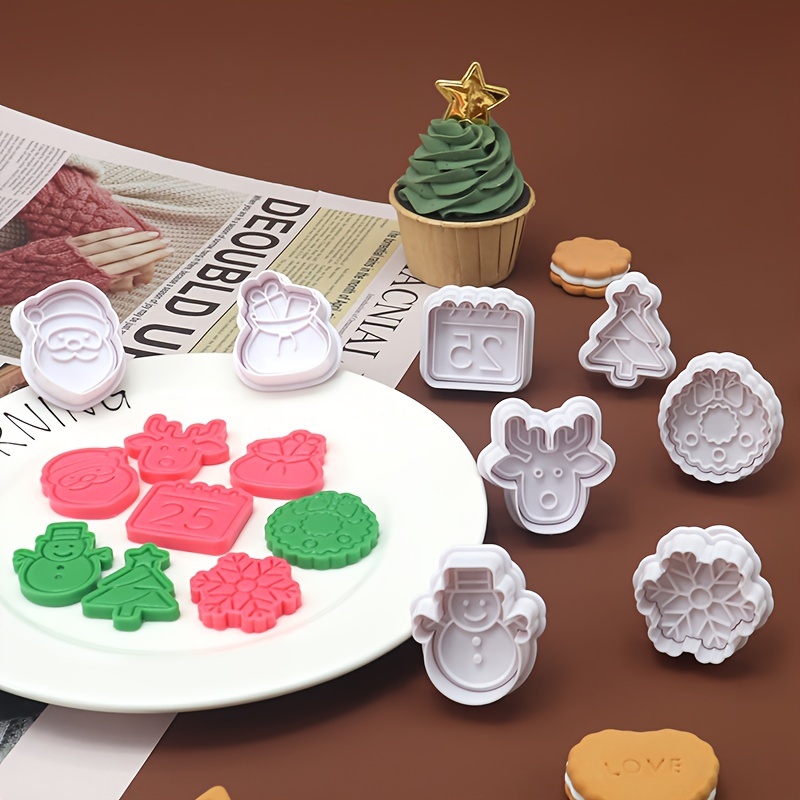 

Createklat Christmas Set Of 4 - Plastic Holiday Biscuit With 3d Mini Shapes For Diy Christmas Baking