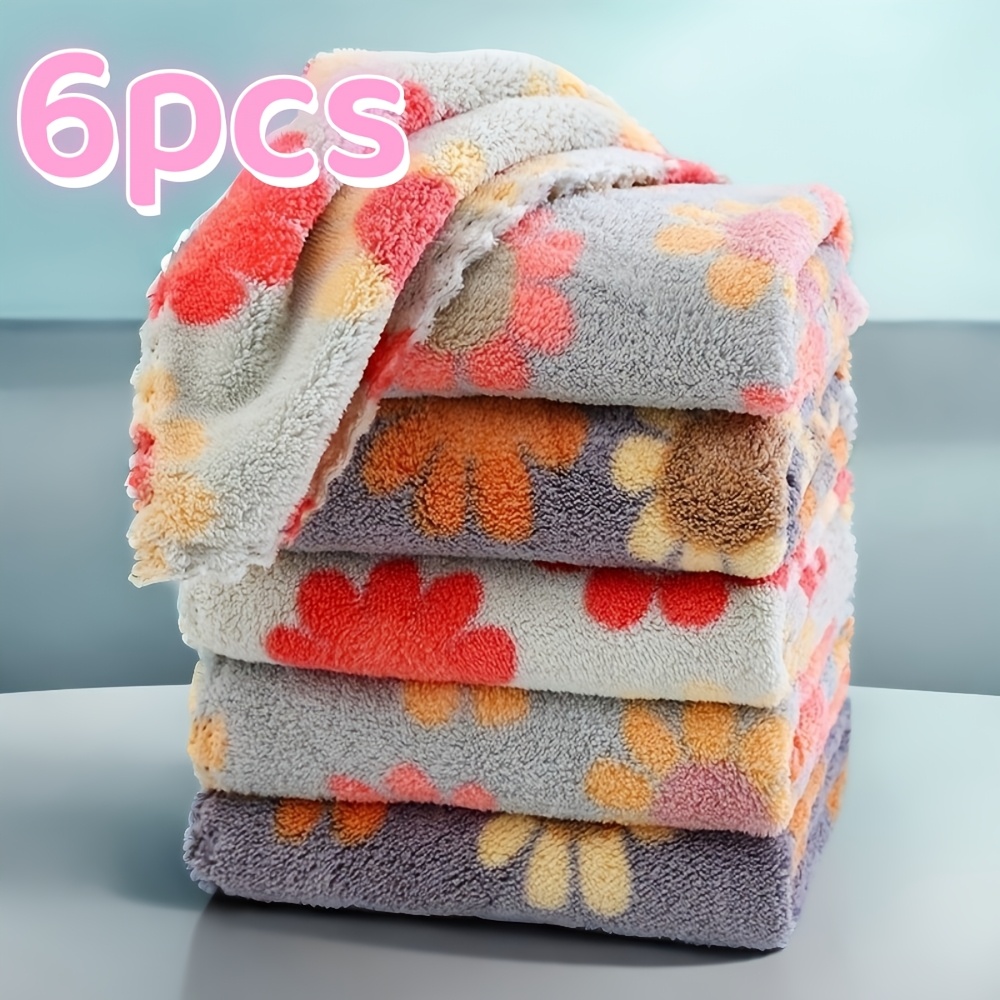 

6-pack Bohemian Floral Washcloth Set - 100% Polyester, Chemical-free, Soft For Types, & Quick-drying Towels For Bathroom & Bath