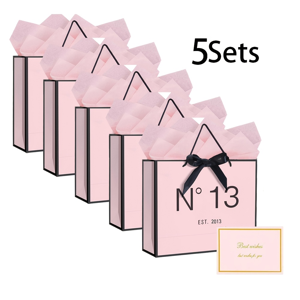 TEMU 1/2/5 Sets Elegant Wedding & Party Gift Bag Set With Ribbon Bows, Matching Cards - Paper Bags Suitable For Weddings, Birthdays, Anniversaries,