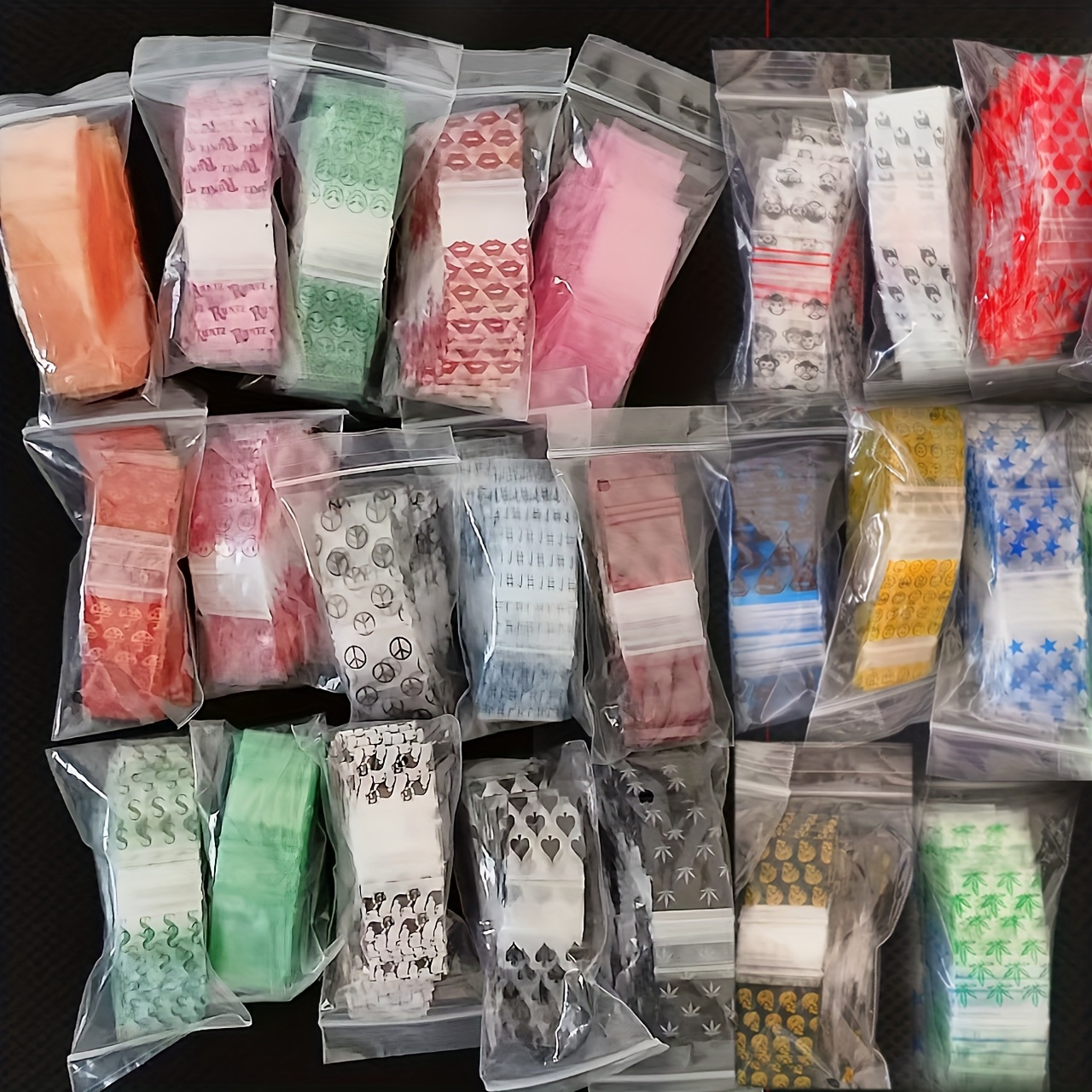 

1000pcs Assorted Mini Plastic Bags - Vibrant Mixed Colors With Unique Patterns, Ideal For Crafts & Packaging, And , Small Plastic Bags