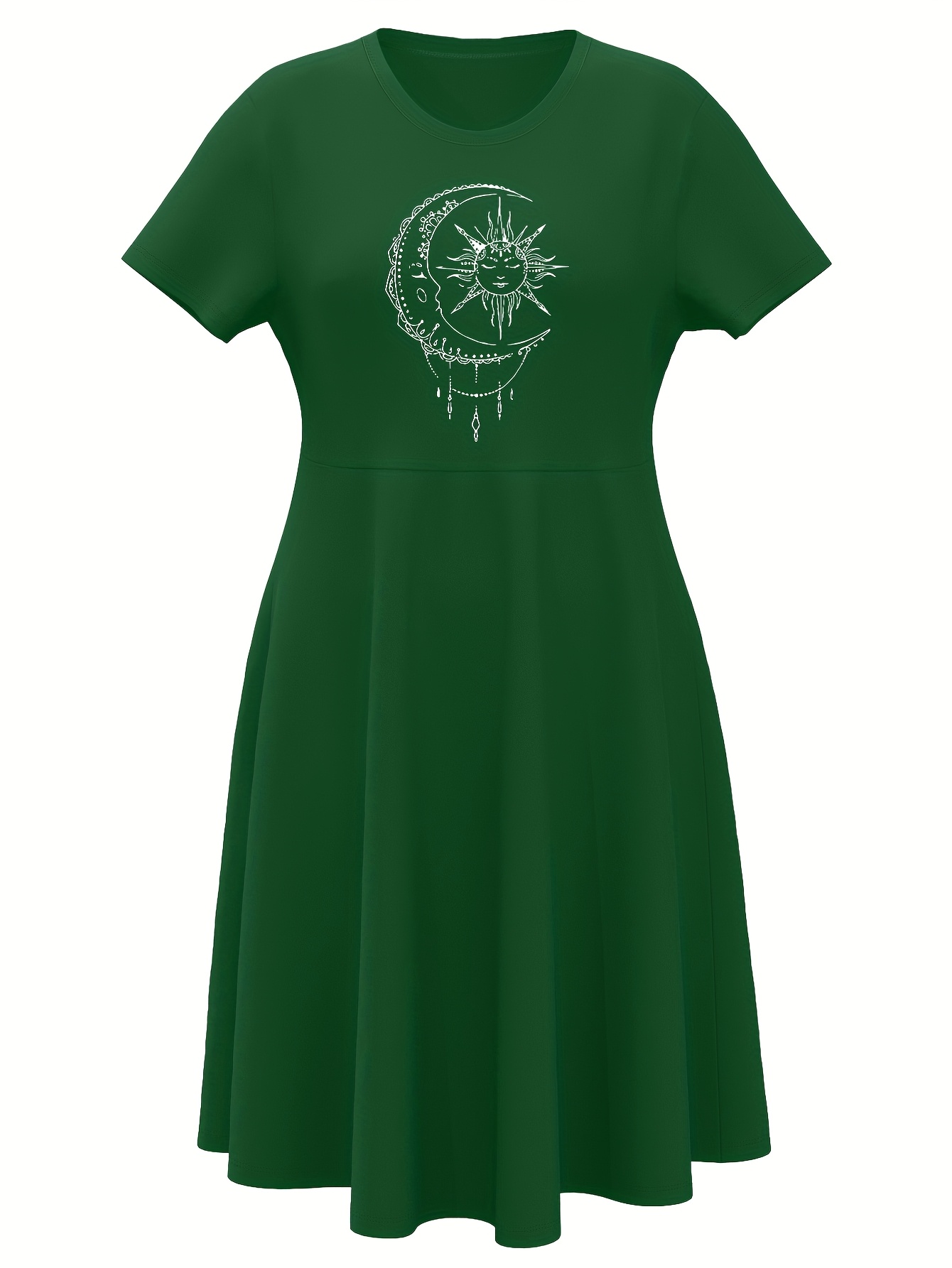 plus size moon sun print crew neck dress casual short sleeve Temu