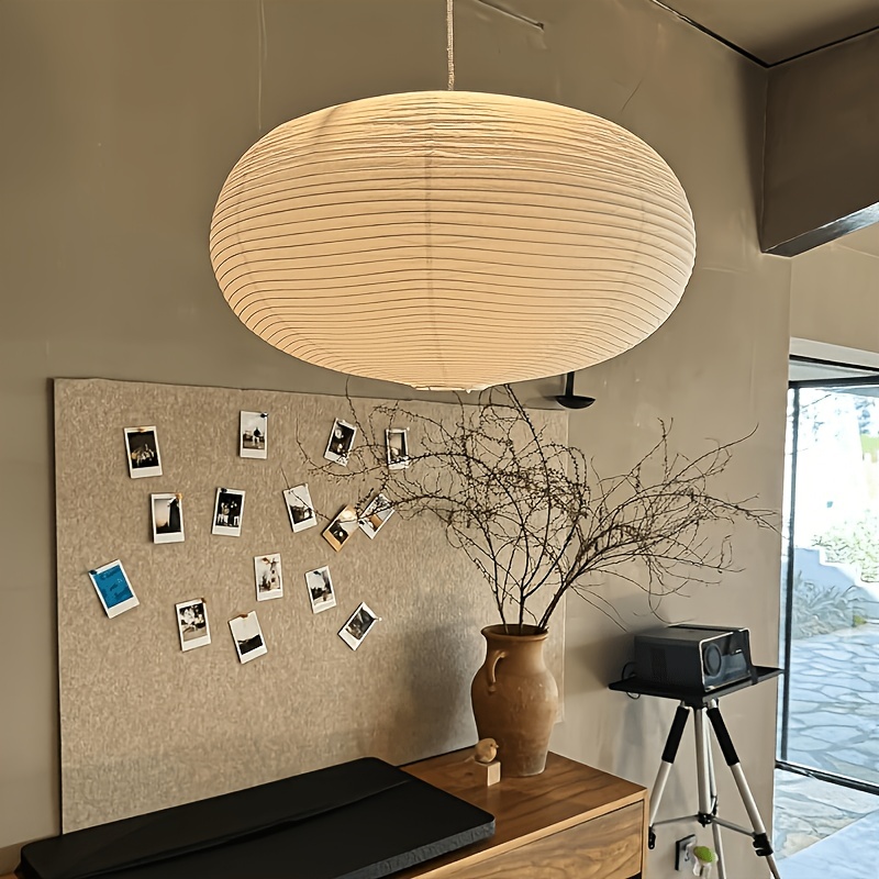 TEMU Lanterne en papier ronde japonaise rétro sphérique, chambre à coucher salle à manger de vêtements B& -, suspension en papier Xuan, abat-jour