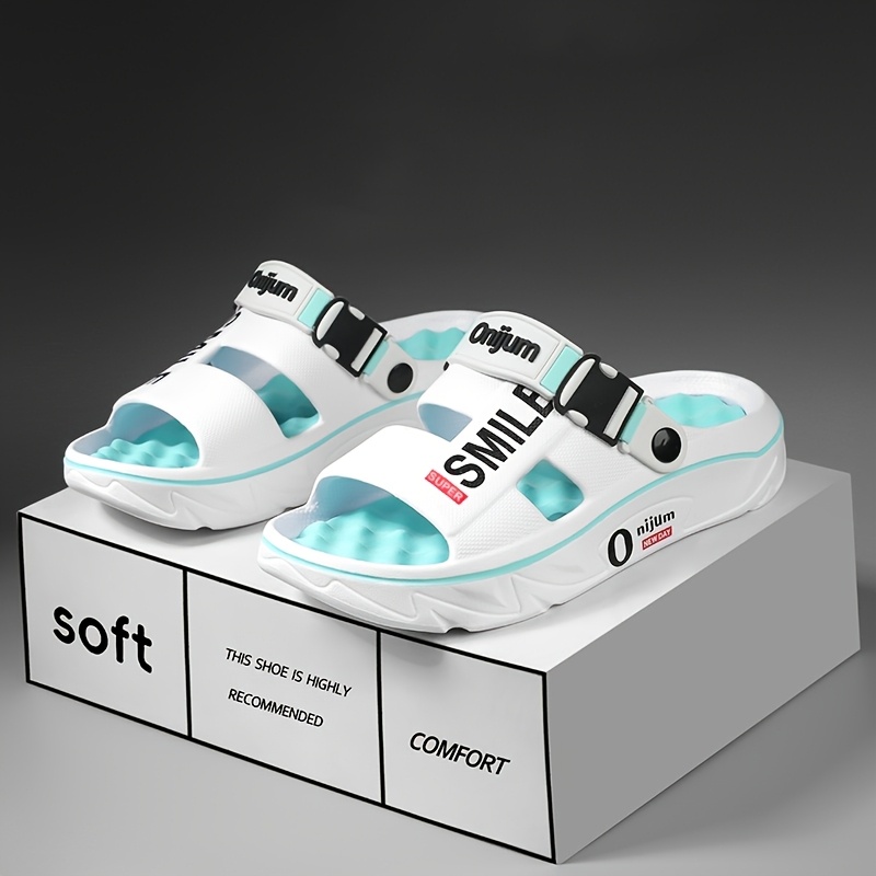 mens summer 2025 new thick sole eva slide sandals slip resistant high quality odor resistant ergonomic arch support massage sole open toe design with   letter print for beach outdoor casual wear outdoor footwear stylish contrast accents antislip footwear strappy sandals suitable for women Product details 11