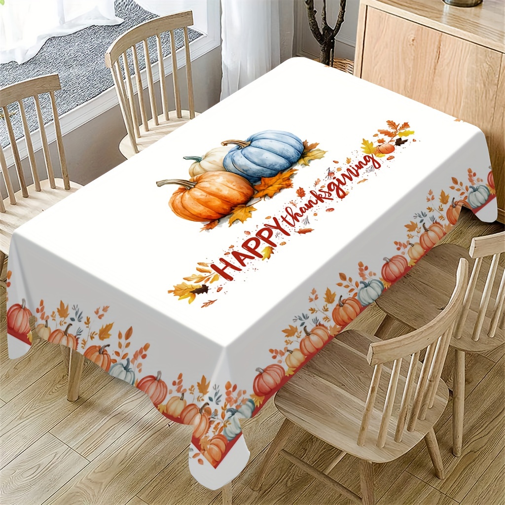 TEMU Autumn Thanksgiving Pumpkin Polyester Tablecloth - Stain & Wash Resistant, Waterproof & Oil-proof For Picnics, Camping, Weddings, Birthdays, Christmas Dining & Home Decor