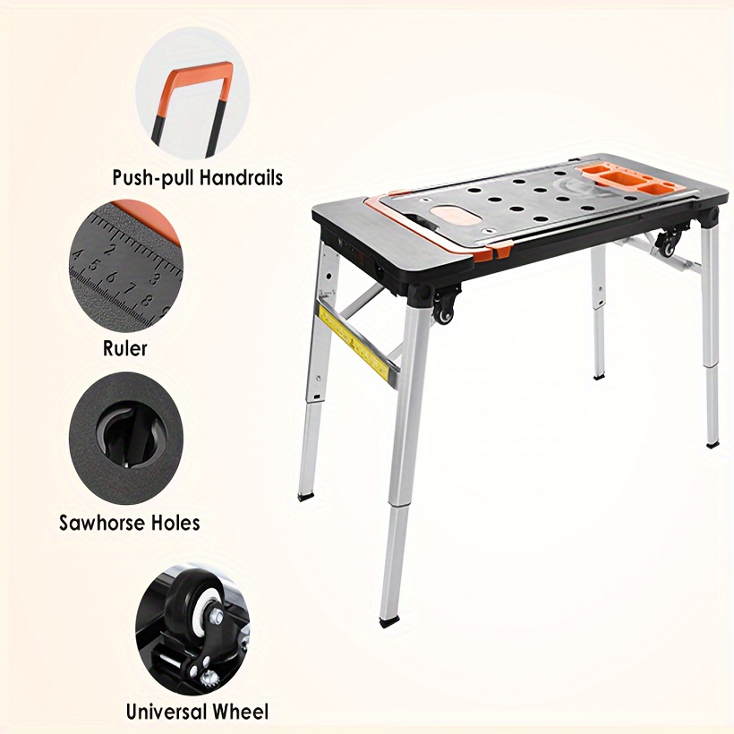 TEMU 7in 1 Multifunctional Work Benches With Power Outlet, Folding Work Table For Garage, As Portable Workbench, , , Platform, Car Creeper, Dolly And