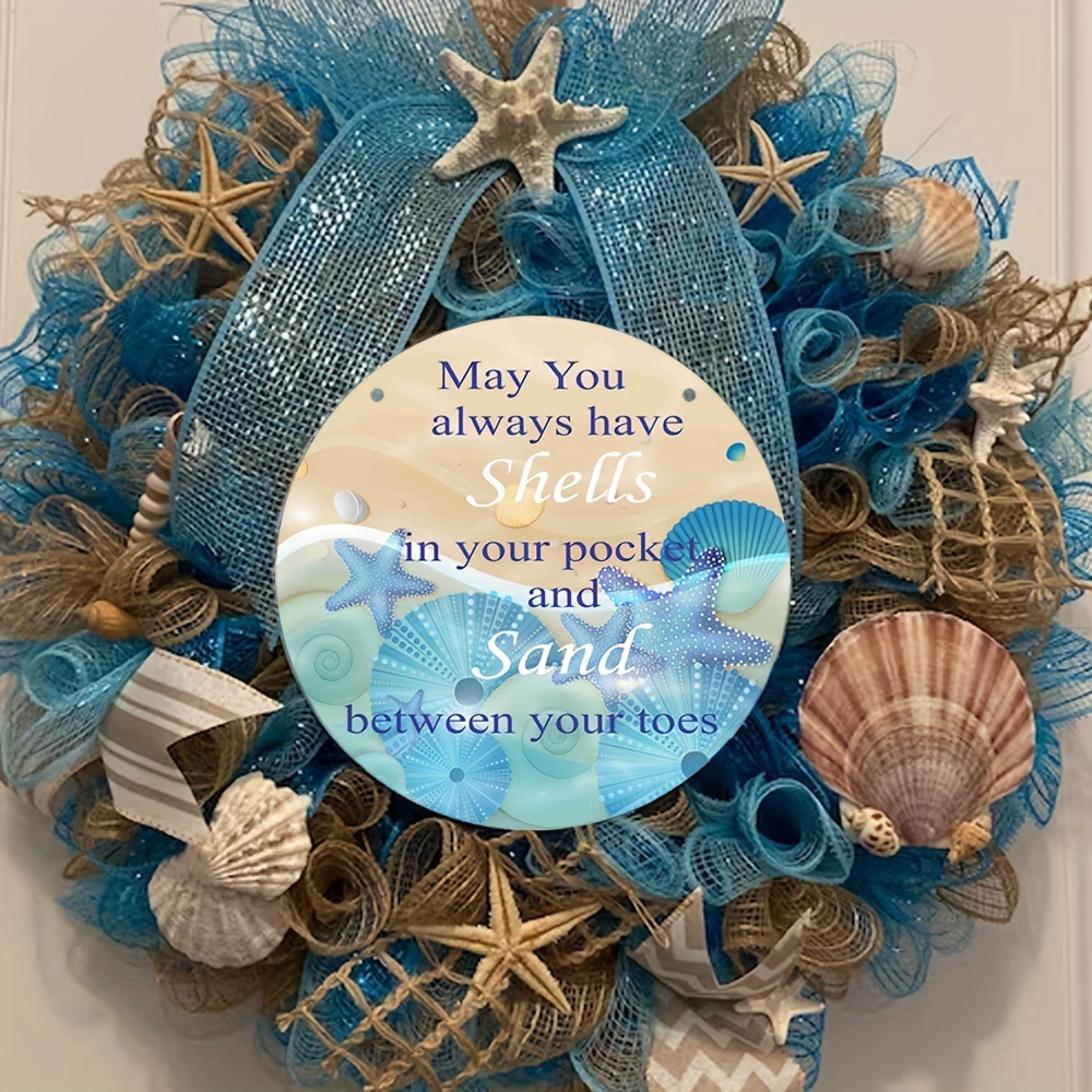 

1pc, Round Beach Wreath Sign, (8 "x 8" /20 Cm * 20 Cm) Summer Wreath Sign, Acrylic Wreath Sign, Door Decoration, Bathroom, Room Decoration, Visor, Window Hanging Decoration