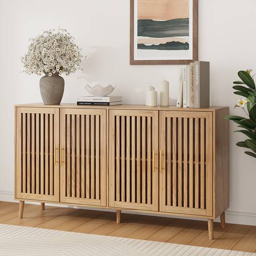 fluted sideboard cabinet with 4 louvered doors freestanding walnut buffet cabinet with adjustable shelf for entryway room