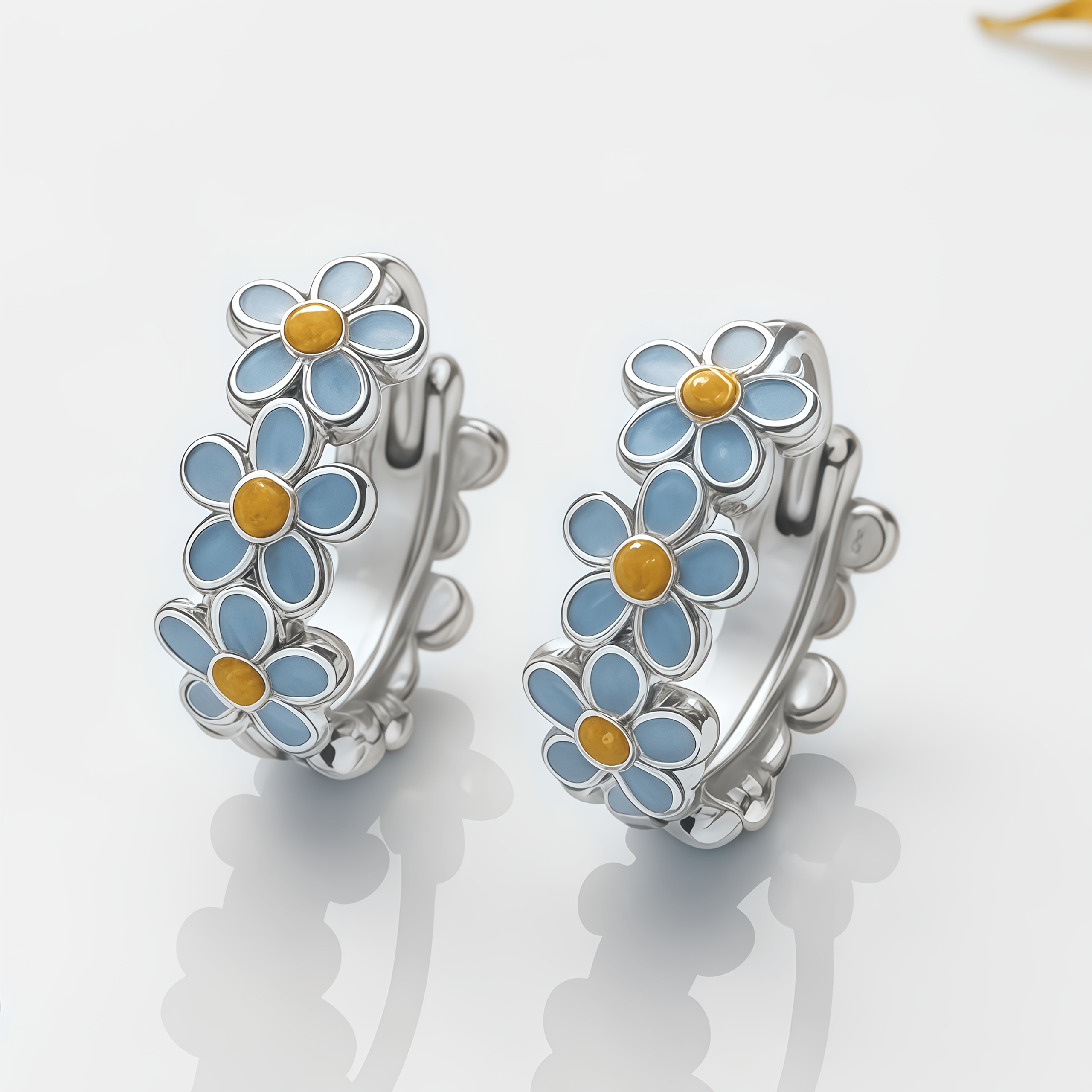 TEMU Exquisite Blue Enamel Floral Hoop Earrings – Women's Elegant Summer Beach Vacation Jewelry, Cute Daisy Design Close-fitting Studs, Perfect Gift