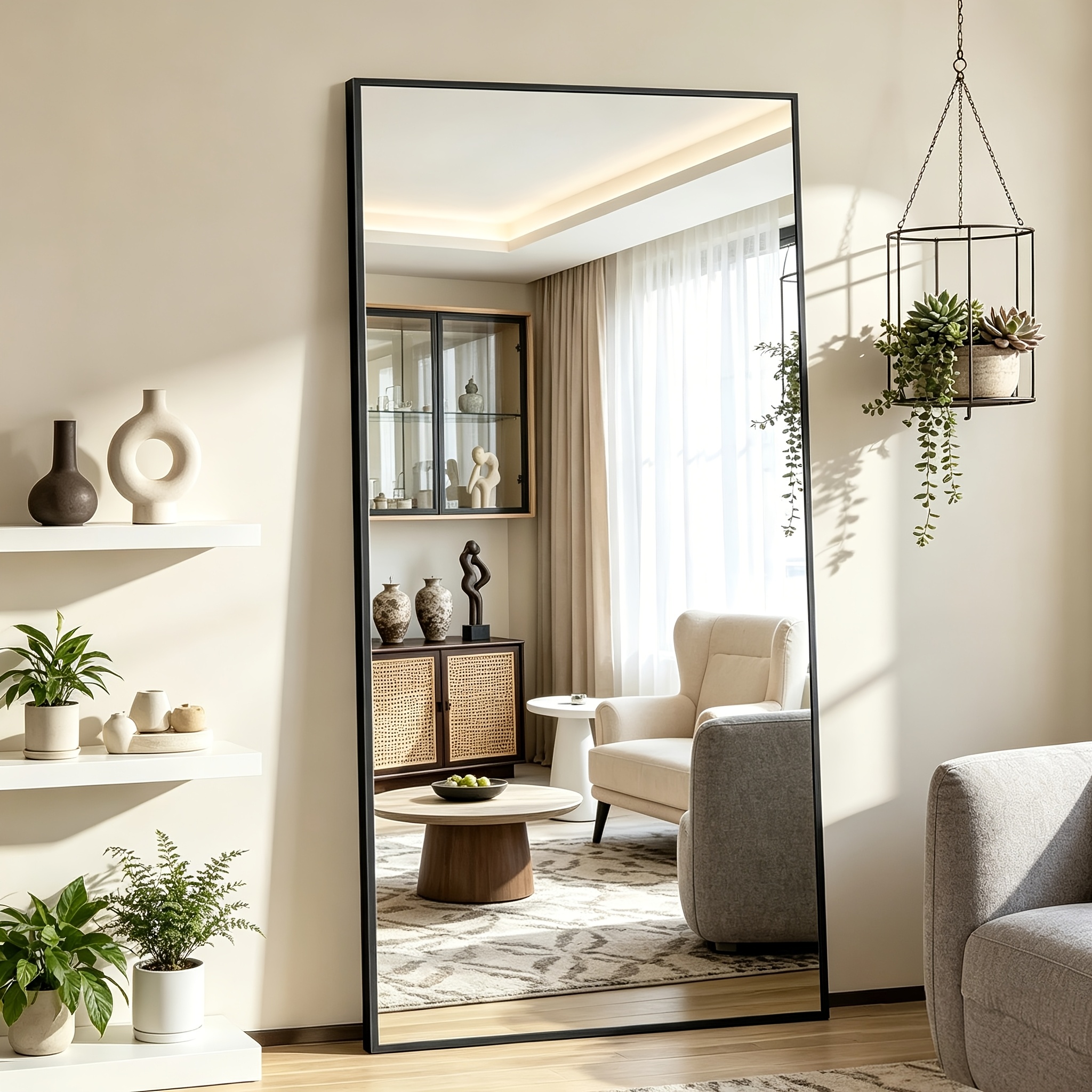 Image of 172×78cm, Rectangular Full-length Mirror, High-definition Shatterproof Tempered Glass Vanity Mirror, Suitable For Bedroom, Living Room, And Walk-in Closet, Black