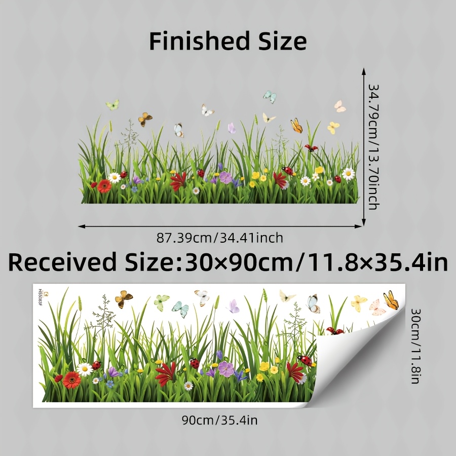 Image of 1pc Flowers Grass & Wall Sticker 30*90cm Pvc Self-adhesive Removable Decal For Living Room Hall Tv Background Wall Kids Bedroom Home Decoration