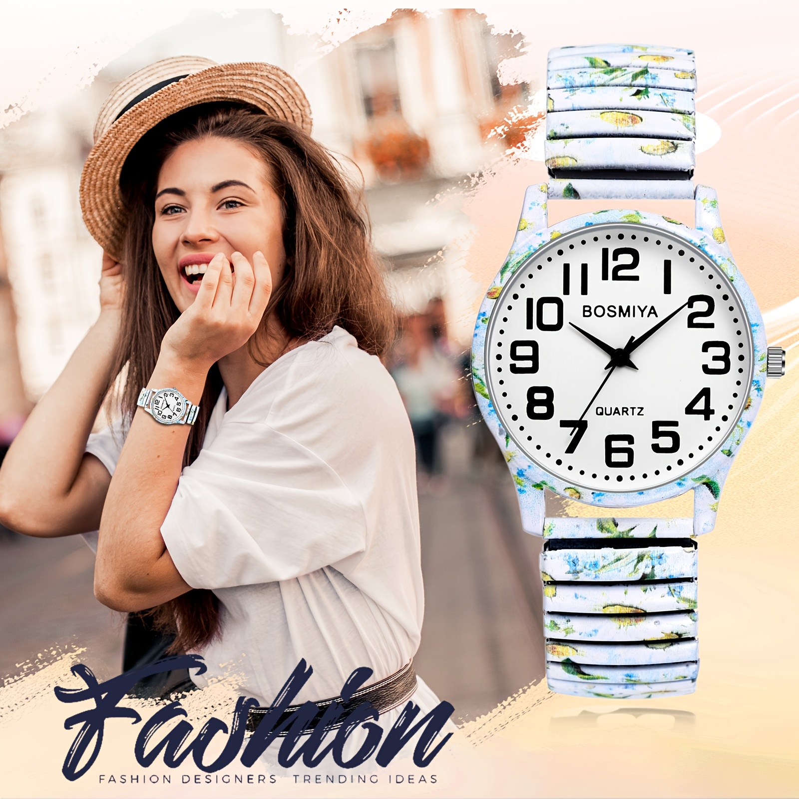 Image of Unisex Bohemian Style Women's Watch Elastic Band Strap High-definition Easy-to-read Large Number Dial Women's Gift Mother's Day Gift