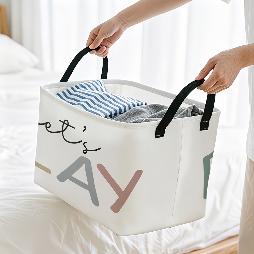 Cheerful "Let's PLAY" Pastel Color Print Storage Basket