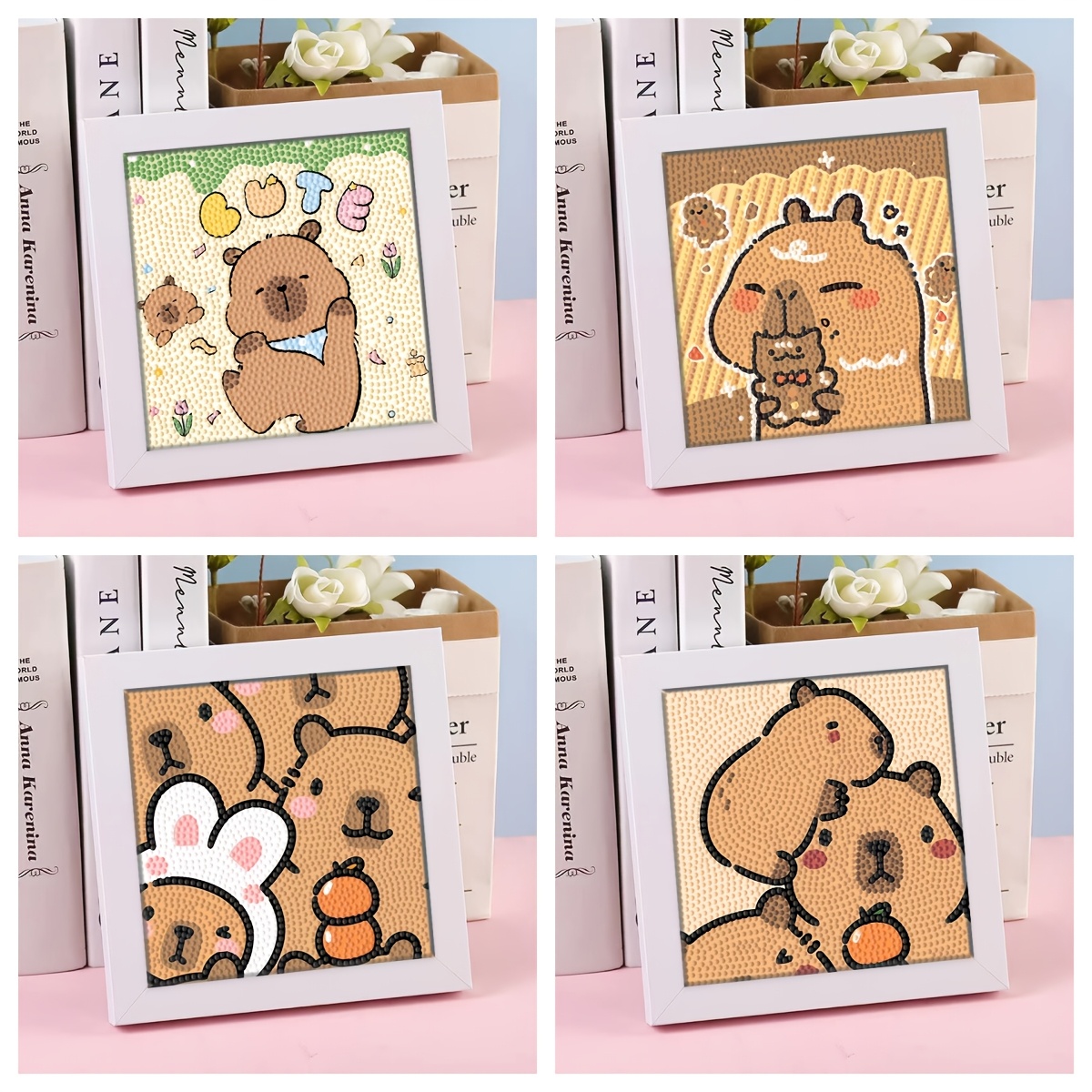 

4d Cartoon Capybara Diamond Painting Kit With Frame, Animal Diamond Embroidery Diy Craft Set, Hobby Material Pack, Irregular Shape, Material