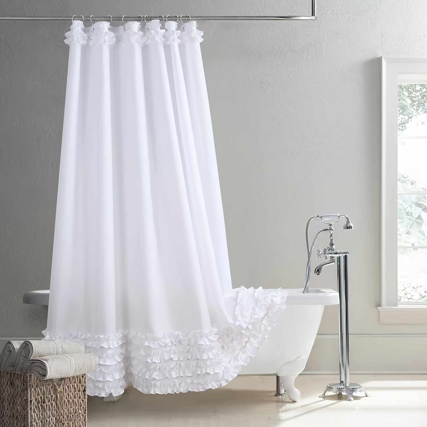 E-shop Handgemachte Reine Weiße Blumen-Spitzen-Duschvorhang - Maschinenwaschbarer Polyester Badezimmerdekor mit Wellenkanthöhen, 180x180cm, Elegantes
