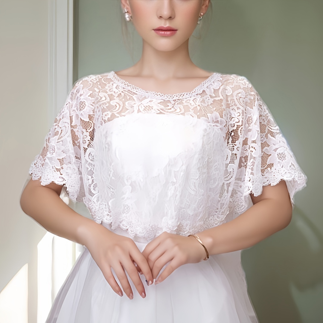 

Solid Color Lace Shawl Elegant Style Thin Sunscreen Loose Pullover Smock Wedding Bridal Dress Shawl