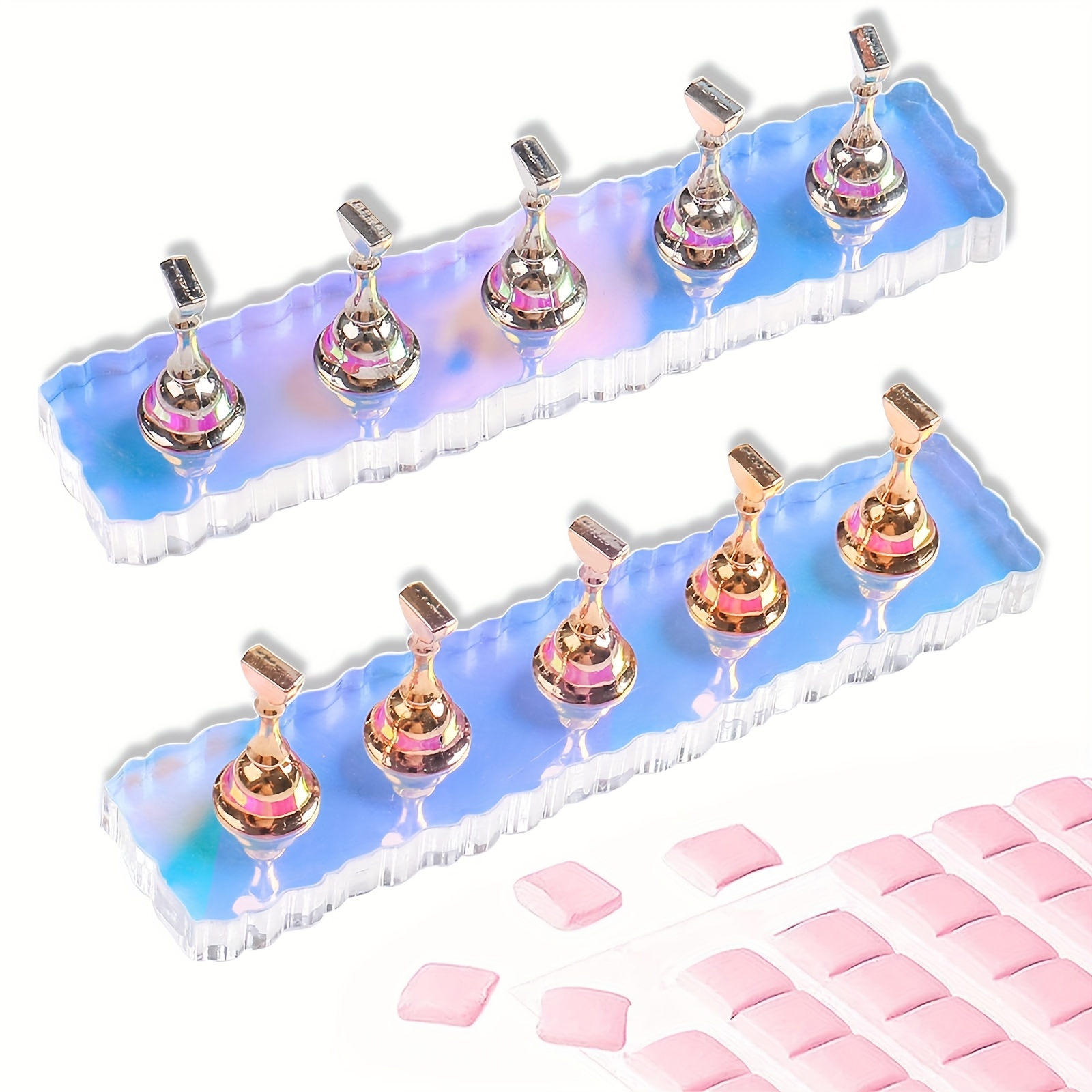 TEMU For Nail Stand For Press-on For Nails, 2 Sets Aurora For Nail Holders For Painting Press-on For Nails With 96pcs Reusable For Nail Art Display